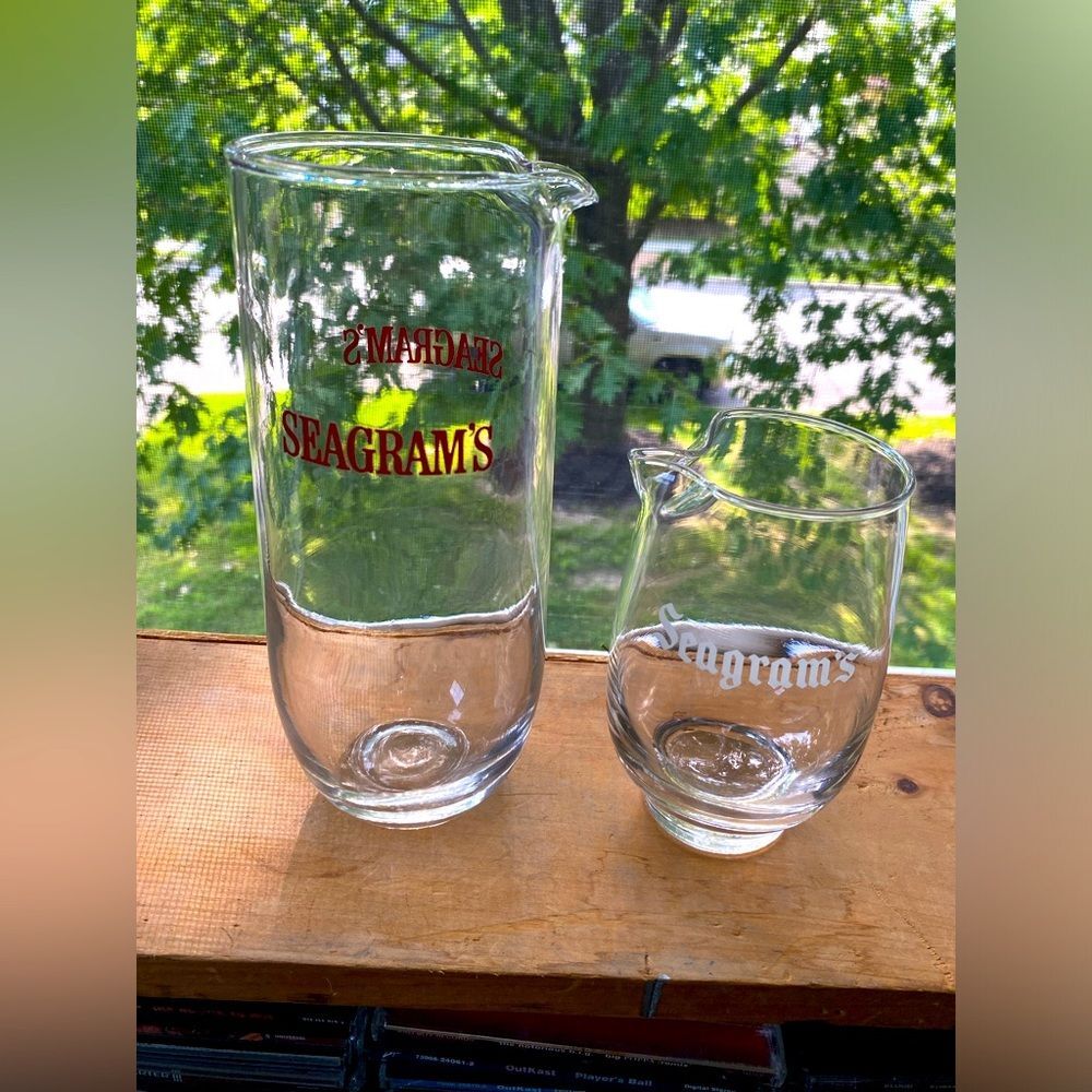 Seagrams Gin Clear Glass Bar Pitchers LG & SM Vintage